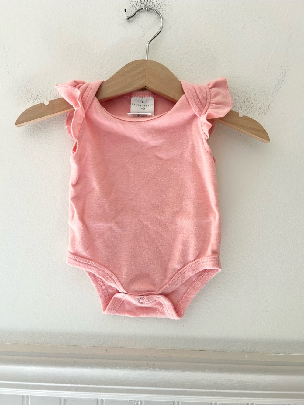 Laura Ashley 0-3 Months Pink Ruffle Sleeve Baby Bodysuit
